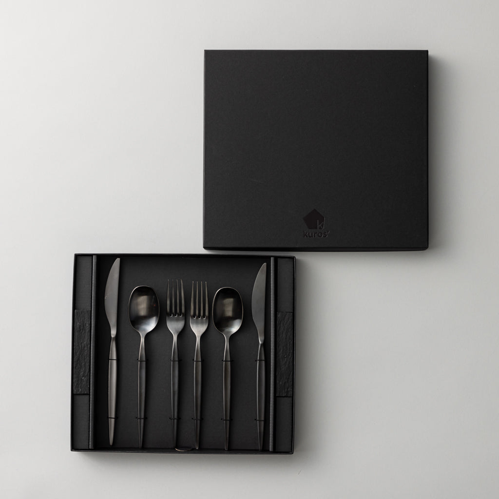 燕三条 ブラック ステンレス　ディナーカトラリー/カトラリーレスト 8点セット(箱入り)