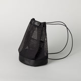 コーデュラメッシュ × レザー 3WAYショルダー　巾着バッグ　黒