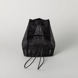 コーデュラメッシュ × レザー 3WAYショルダー　巾着バッグ　黒