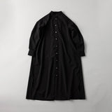 【速乾性・防シワ】ノーカラー シャツワンピース 黒