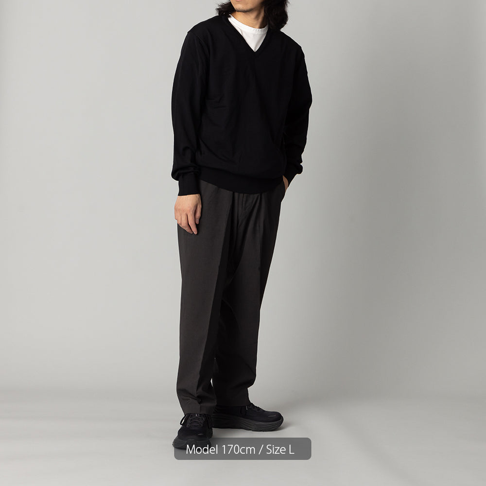 日本製】ハイゲージ Vネック ベーシック ニット SUPER140's 黒