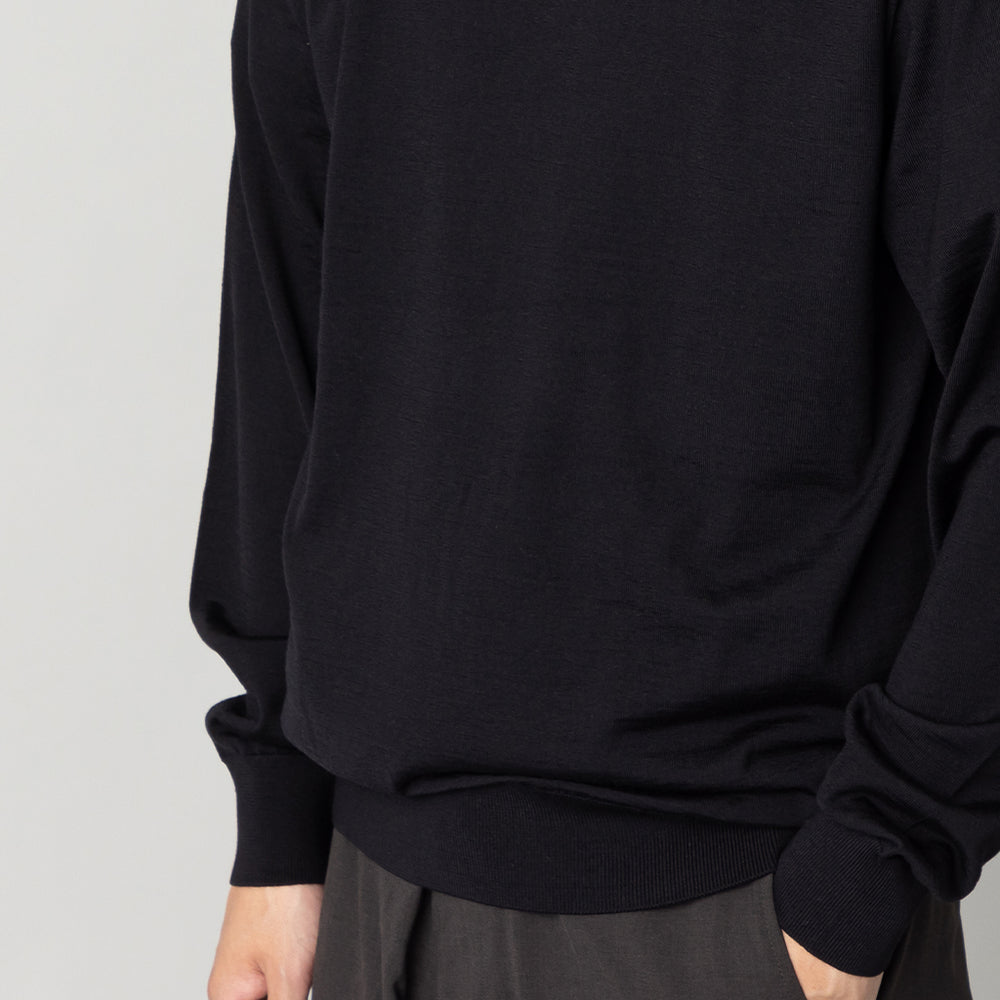 JUN & ROPE 黒 Vネックセーター SATUR】 Rope Logo Embroidered V-Neck Knit /追跡付 (SATUR