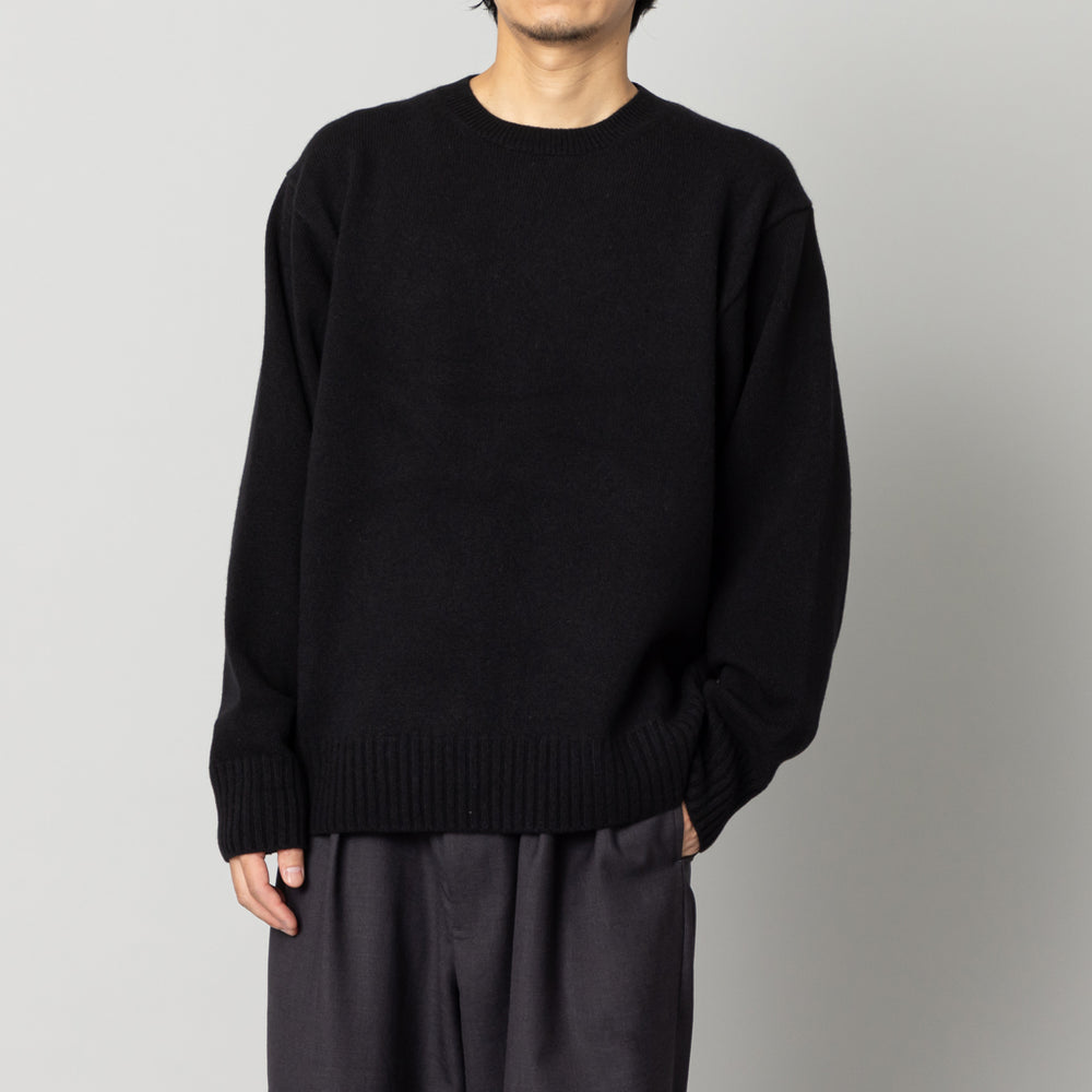 未使用 ピン カシミヤクルーネックニットプルオーバー ブラック ウール