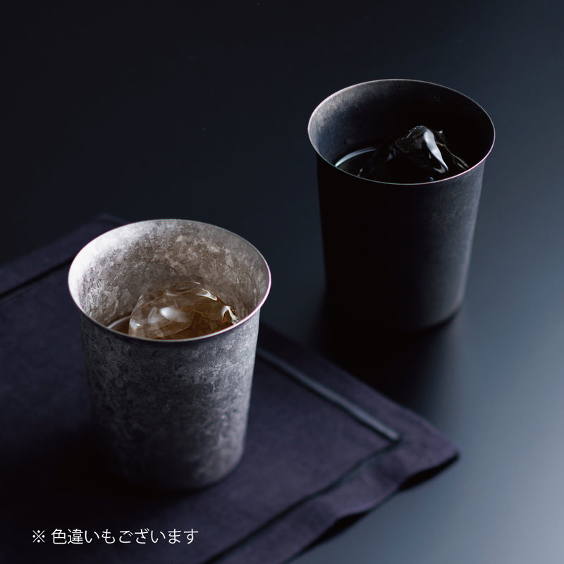 【kuros'オリジナル】チタン二重タンブラー GUNMETA 広口ミニ 黒 250ml 桐箱入り