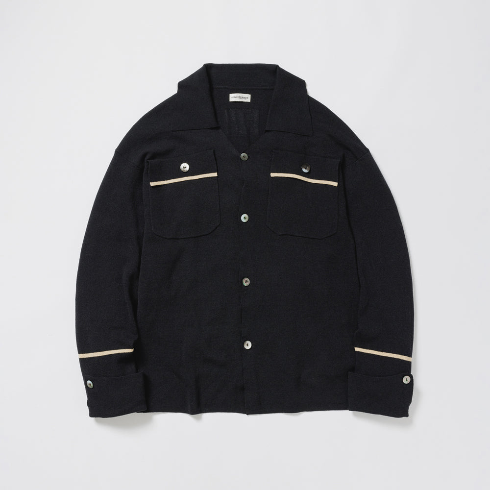 胸ポケットニットシャツ - ブラック – kuros.style