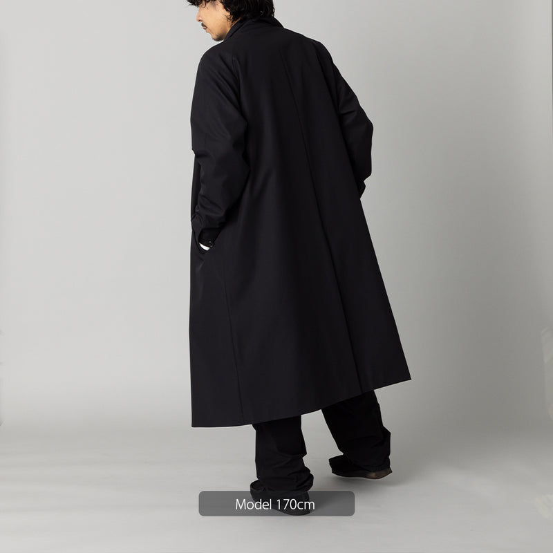 コットン強撚糸 スタンドカラー スプリングコート 黒