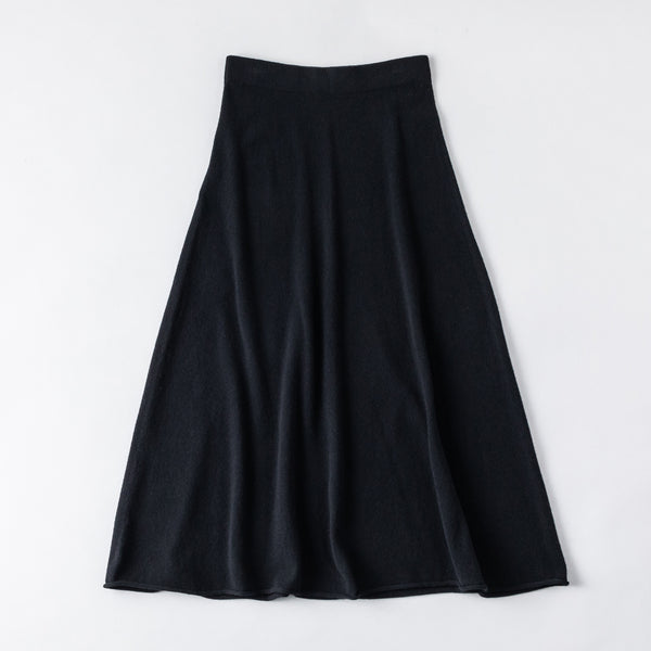 やわらか Aラインフレア ウール ニットスカート 日本製 黒
