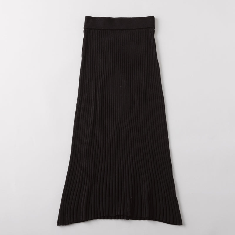 シルクカシミヤ リブニットスカート　黒