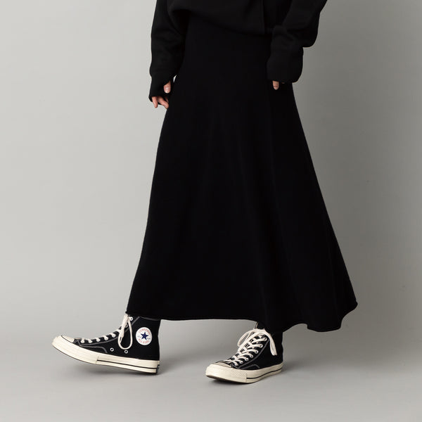 やわらか Aラインフレア ウール ニットスカート 日本製 黒