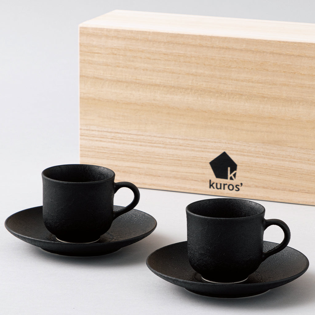 黒墨 コーヒーカップ&ソーサー【ラウンド】 ペアギフトセット 桐箱入り