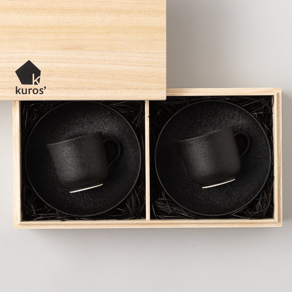 黒墨 コーヒーカップ&ソーサー【ラウンド】 ペアギフトセット 桐箱入り