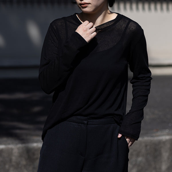 シルクロングスリーブブラウス　難あり　送料無料 WR-ctn-sheer-relax-LT-bk-01-